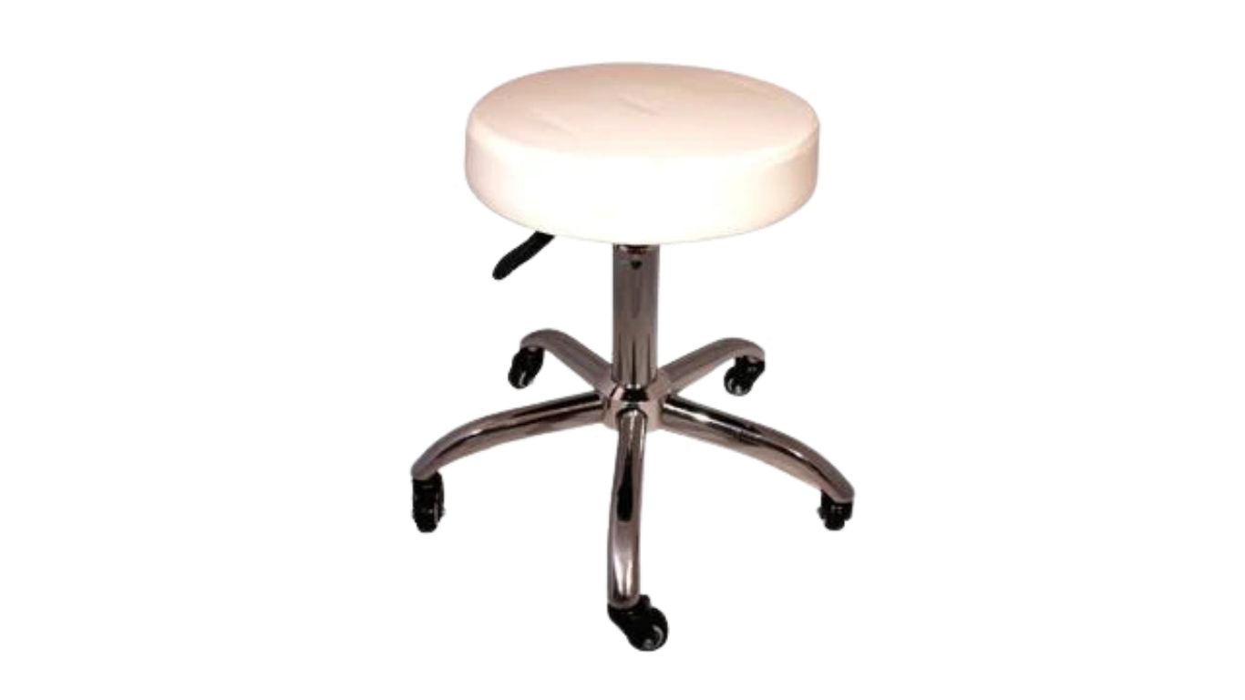 Gaslift Beauty Stool White with chrome & no backrest