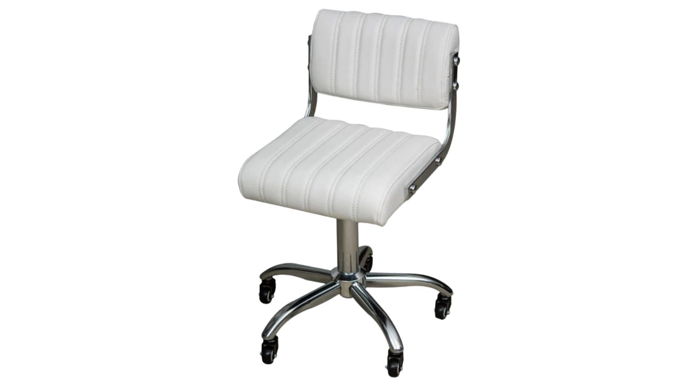 Gaslift Beauty Stool Square white with chrome & backrest