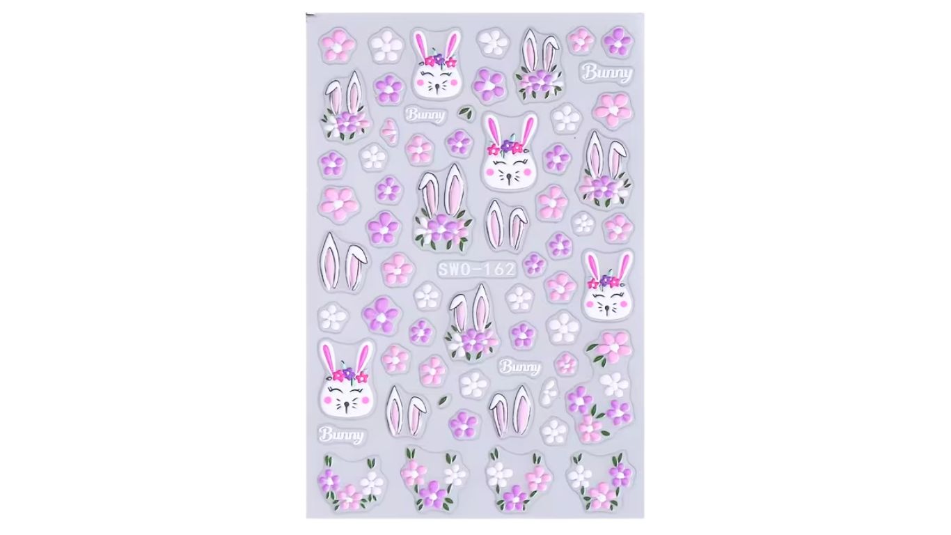 Nail Art Stickers - Purple Bunnies &Flow