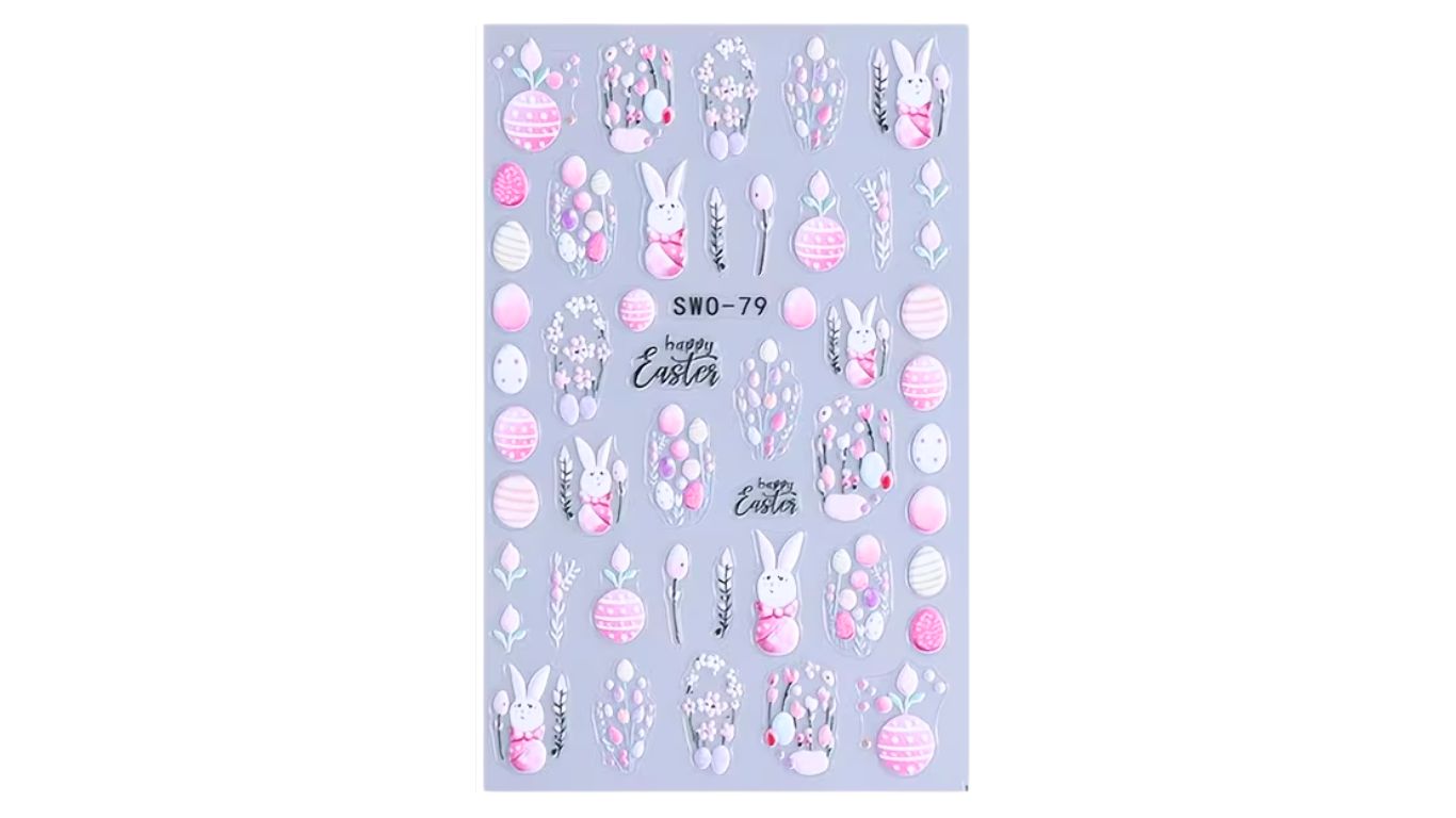 Nail Art Stickers - Pink Bunnies & Eggs