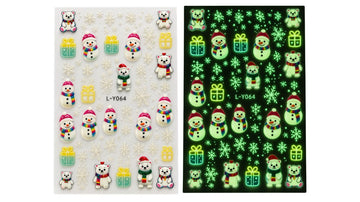 Nail Art Stickers - Snowman (Glow In The Dark)