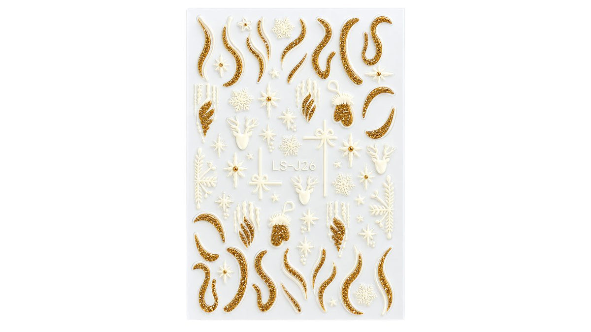 Nail Art Stickers - Christmas Gloves (Gold)